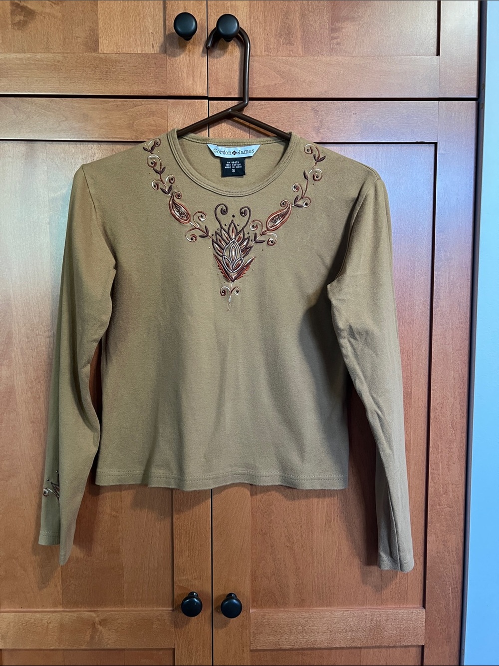Dark Tan Embroidered Long-Sleeve Crew Tee